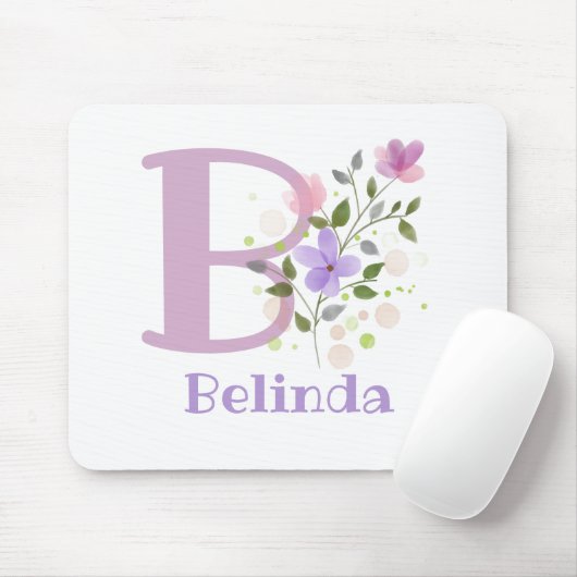 Tapis de souris Initial Plus Nom & Fleurs Design (Avec souris)
