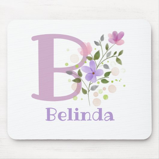 Tapis de souris Initial Plus Nom & Fleurs Design (Devant)