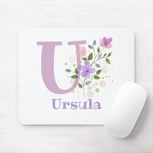 Tapis de souris Initial Plus Nom & Fleurs Design (Avec souris)