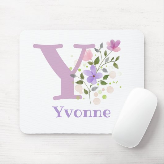 Tapis de souris Initial Plus Nom & Fleurs Design (Avec souris)
