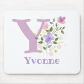 Tapis de souris Initial Plus Nom & Fleurs Design (Devant)
