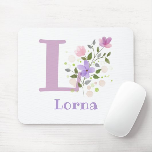 Tapis de souris Initial Plus Nom & Fleurs Design (Avec souris)