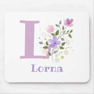 Tapis de souris Initial Plus Nom & Fleurs Design