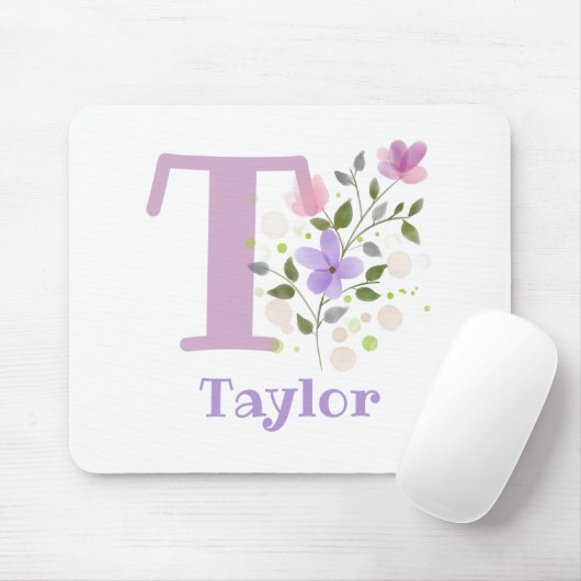 Tapis de souris Initial Plus Nom & Fleurs Design (Avec souris)