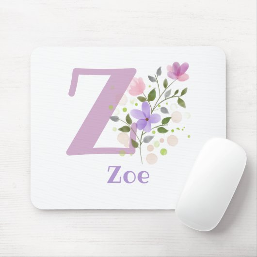 Tapis de souris Initial Plus Nom & Fleurs Design (Avec souris)
