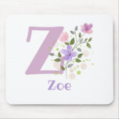 Tapis de souris Initial Plus Nom & Fleurs Design (Devant)