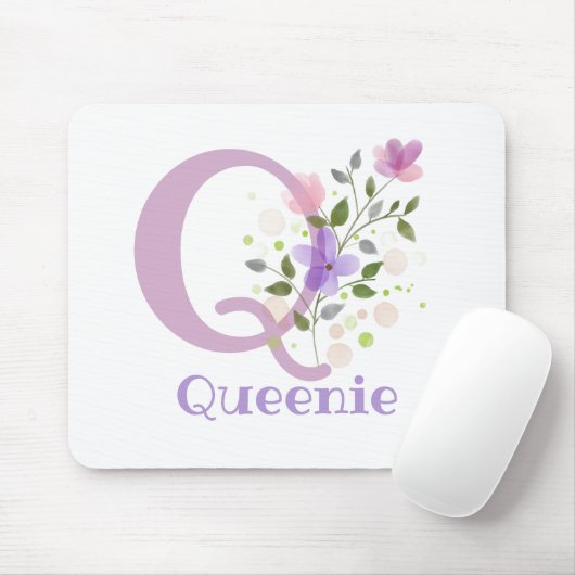 Tapis de souris Initial Plus Nom & Fleurs Design (Avec souris)