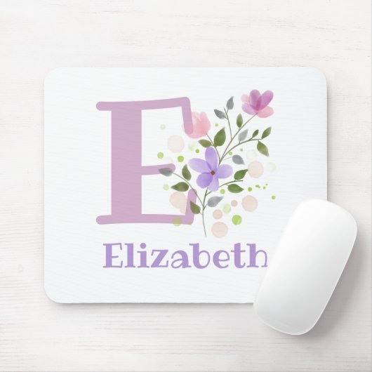 Tapis de souris Initial Plus Nom & Fleurs Design (Avec souris)