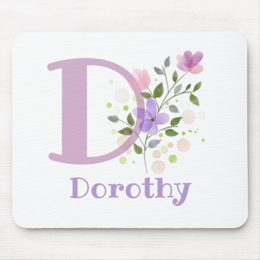 Tapis de souris Initial Plus Nom & Fleurs Design (Devant)