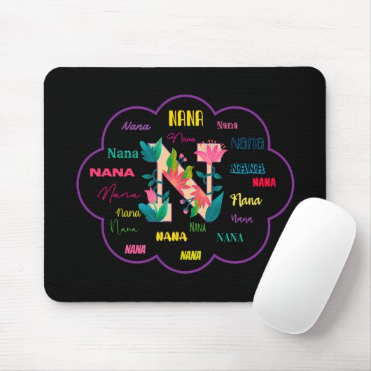 Tapis De Souris Initiale du nom de fleur florale Nana (Avec souris)
