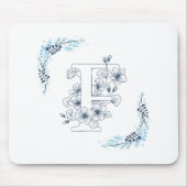 Tapis De Souris Initiale "F" Monogramme bleu Calme Floral (Devant)