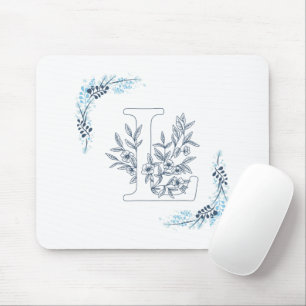 Tapis De Souris Initiale "L" Monogramme bleu Calme Floral