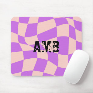 Tapis De Souris Initiale moderne à damiers rose violet cool