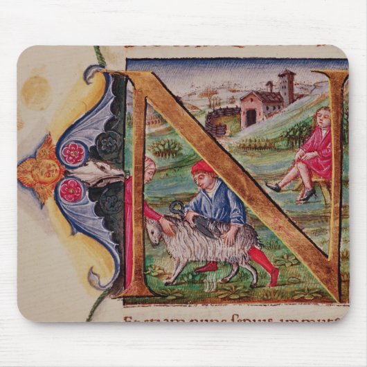 Tapis De Souris Initiale "N" de Historiated dépeignant des moutons (Devant)