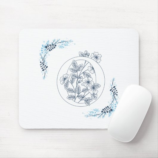 Tapis De Souris Initiale "O" Monogramme bleu Calme Floral (Avec souris)
