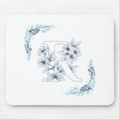 Tapis De Souris Initiale "R" Monogramme bleu Calme Floral (Devant)