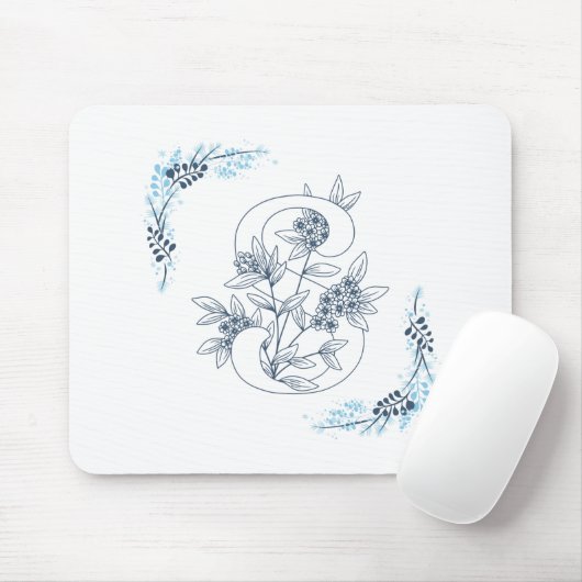 Tapis De Souris Initiale "S" Monogramme bleu Calme Floral (Avec souris)