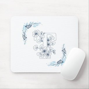 Tapis De Souris Initiale "T" Monogramme bleu Calme Floral
