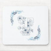 Tapis De Souris Initiale "T" Monogramme bleu Calme Floral (Devant)