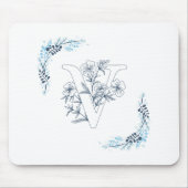 Tapis De Souris Initiale "V" Monogramme bleu Calme Floral (Devant)