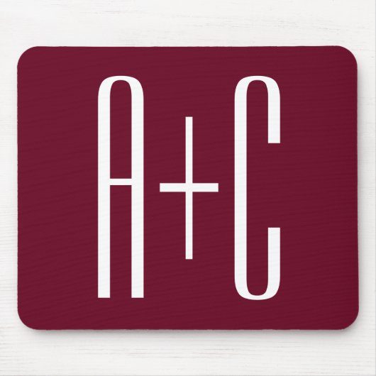 Tapis De Souris Initiales de couples simples | Blanc et bordeaux (Devant)