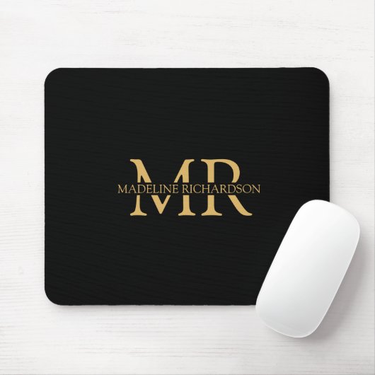 Tapis De Souris Initiales de nom en or noir professionnel (Avec souris)