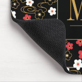 Tapis De Souris Initiales du monogramme noir Sakura en fleurs (Coin)