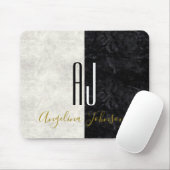 Tapis De Souris Initiales en marbre noir et blanc Monogramme (Avec souris)