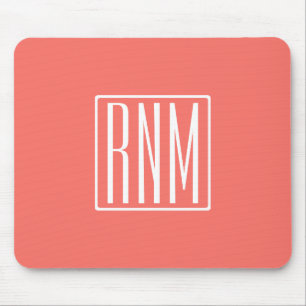 Tapis De Souris Initiales Monogramme   Blanc Sur Corail
