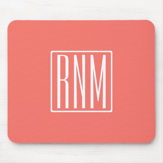 Tapis De Souris Initiales Monogramme | Blanc Sur Corail (Devant)