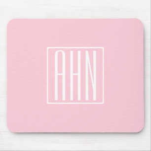 Tapis De Souris Initiales Monogramme Blanc Sur Rose Clair