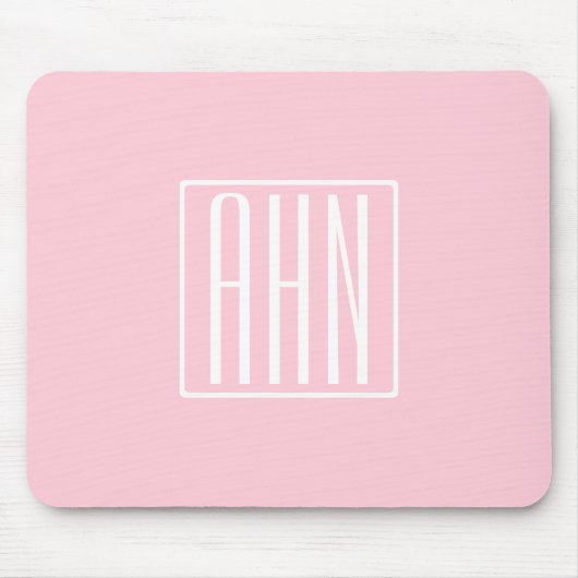 Tapis De Souris Initiales Monogramme | Blanc Sur Rose Clair (Devant)