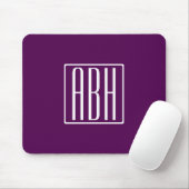 Tapis De Souris Initiales Monogramme | Blanc Sur Violet Foncé (Avec souris)