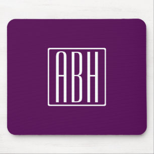 Tapis De Souris Initiales Monogramme   Blanc Sur Violet Foncé