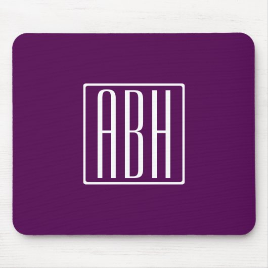 Tapis De Souris Initiales Monogramme | Blanc Sur Violet Foncé (Devant)