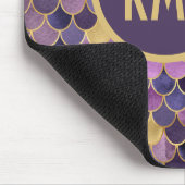 Tapis De Souris Initiales Monogramme Écailles de Sirène Violet Or (Coin)