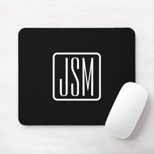 Tapis De Souris Initiales Monogrammées Modernes | Noir & Blanc (Avec souris)