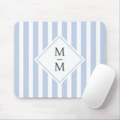 Tapis De Souris Initiales monogrammes bleu clair pâle rayures blan (Avec souris)