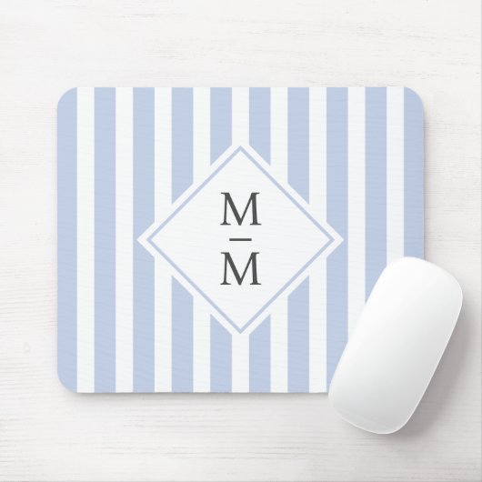 Tapis De Souris Initiales monogrammes bleu clair pâle rayures blan (Avec souris)