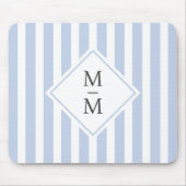 Tapis De Souris Initiales monogrammes bleu clair pâle rayures blan (Devant)