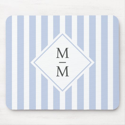 Tapis De Souris Initiales monogrammes bleu clair pâle rayures blan (Devant)