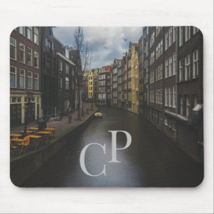 Tapis De Souris Initiales monogrammes sur l'image du canal d'eau