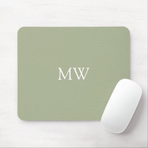 Tapis De Souris Initiales Monogrammes Vert Sage Minimaliste