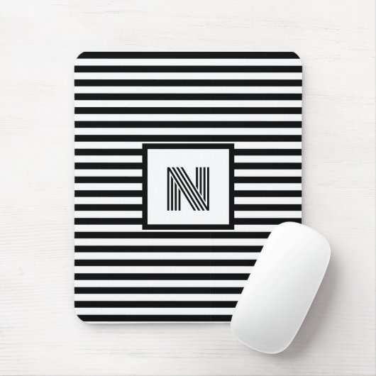 Tapis De Souris Initiales personnalisées triées en noir et blanc (Avec souris)