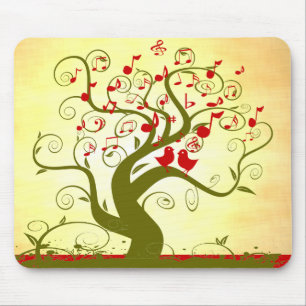 Tapis De Souris Inséparables mignons chantant Swirl Tree MousePad