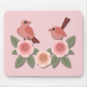 Tapis De Souris Inséparables roses mignons et Roses floraux