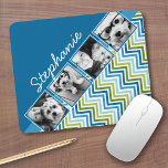 Tapis De Souris Instagram Photo Collage Chevrons colorés<br><div class="desc">Une excellente façon d'afficher vos photos carrés à partir de votre compte en ligne. Un design amusant zig zag stripe souligne les photos.</div>