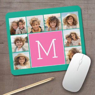 Tapis De Souris Instagram Teal & Rose Chaud Monogramme Collage de