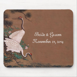 Tapis De Souris Invitations de mariage de grues japonaises vintage