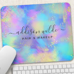 Tapis De Souris Iridescente optique à étincelles holographique<br><div class="desc">Lance ton artiste intérieur avec cette mousepad chic et élégant ! Un mélange éclatant de bleus pastel, de roses, de violets et de jaunes crée une toile de fond rêvée et aquarelle. Des accents de parties scintillant chatoyants ajoutent une touche de glamour, parfait pour le professionnel créatif. Personnalisez-le avec votre...</div>